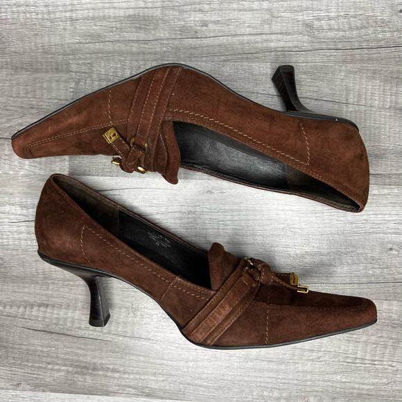 Y2K Steven by Steve Madden Brown Suede Pointed Toe Kitten Heels Size 7 1/2 - Picture 5 of 7